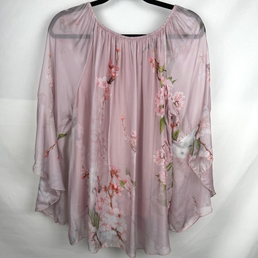 Le Marais Paris Silk Floral Blouse Italy Fairycore Romantic Boho Bell Sleeve L - Picture 4 of 10